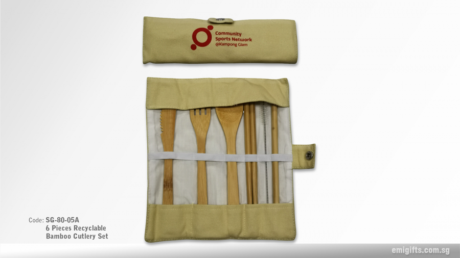 6 Pieces Recyclable Bamboo Cutlery Set