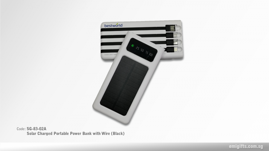 Solar Charged Portable Power Bank with Wire